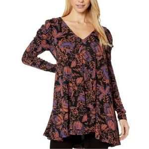 Free People Hello Lover Noir Combo Puff Sleeve Tunic Size Small